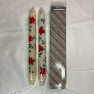 Vintage Avon Festive Holiday Taper Candles white Holly 10 1/2” 1985